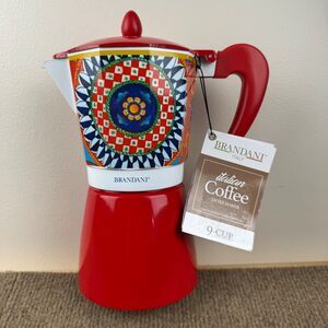 Brandani Italian Red Coffee Maker Moka Pot Stovetop Aluminum 9 Cup NWT